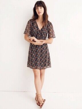 Madewell Orchard Flutter-Sleeve Dress Prairie Blossoms Wedding Guest Size 0 ✨EUC
